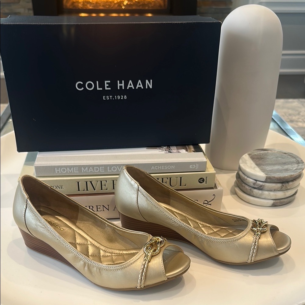 Cole Haan Gold Wedge Shoes with Metallic Finish